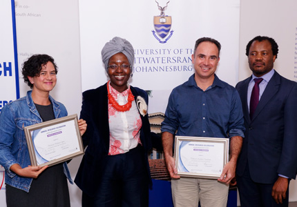 Professors Mehita Iqani, Hlonipha Mokoena, Andrew Thatcher and Zeblon Vilakazi.